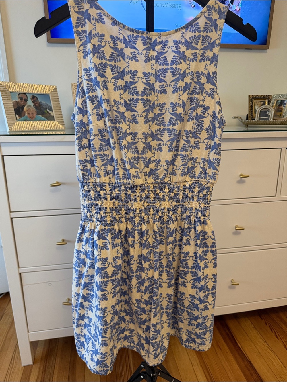 Universal Thread White Dress with Blue Floral Print